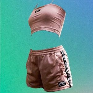 🌸 Adidas Crop Top & Short Set Light Pink